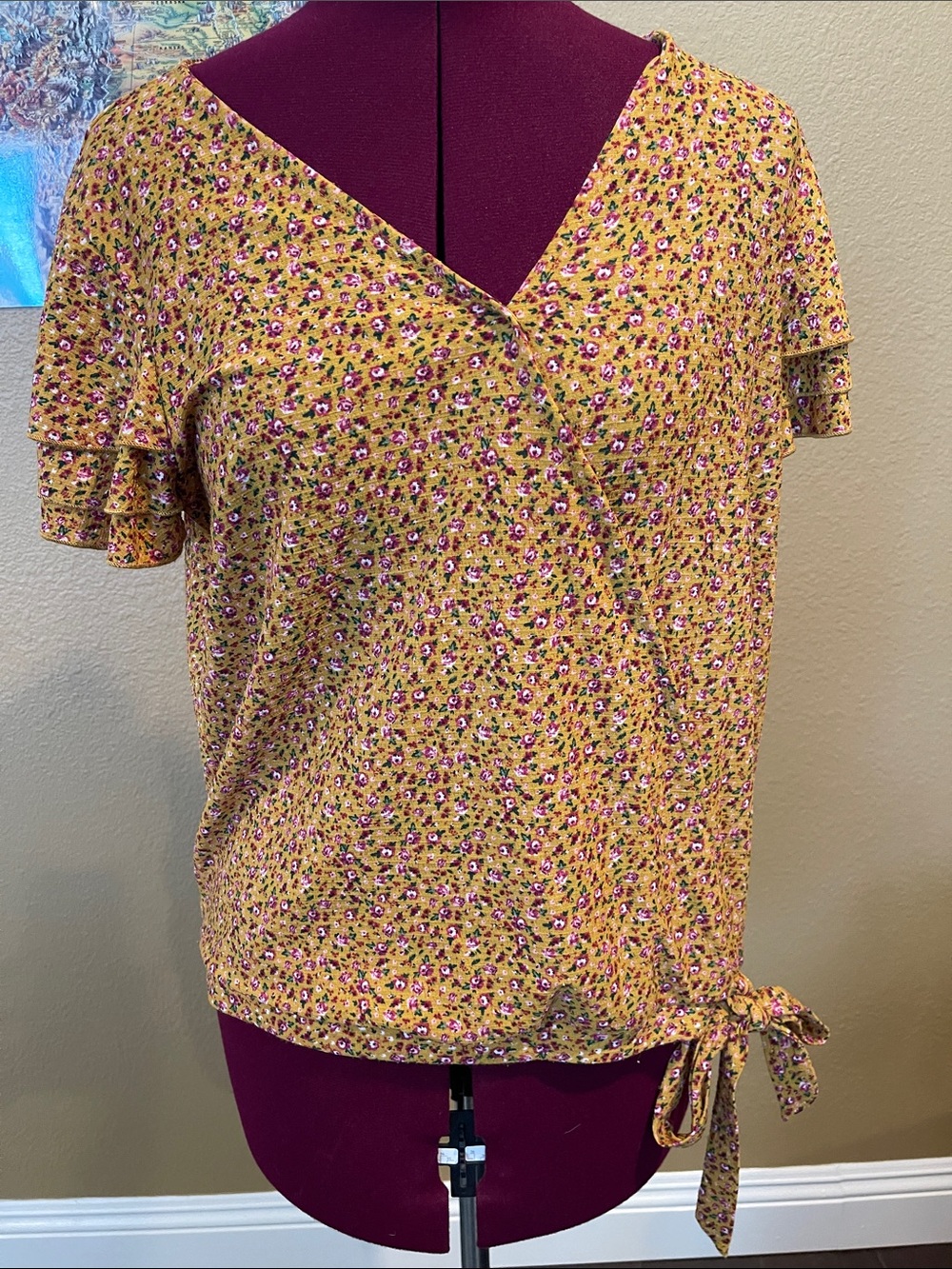 Floral Blouse in Mustard Yellow and Purple